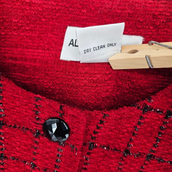 Alfred Dunner Vintage Red Metallic Black Knit Plaid Button Up Blazer Jacket 12 - Picture 6 of 6